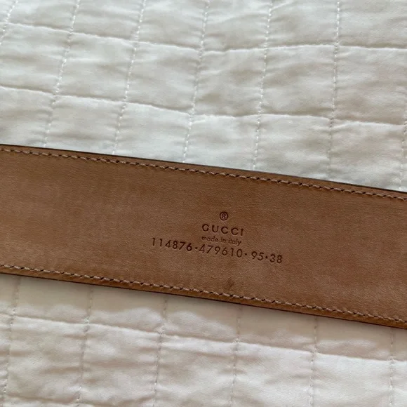 ❌SOLD❌💯Authentic Gucci Canvas Leather Silver Interlocking Buckle belt size 38 - Picture 8 of 15